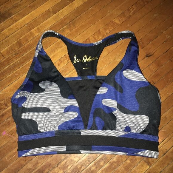 Sam Edelman blue camo strappy low impact sports bra - Picture 2 of 4